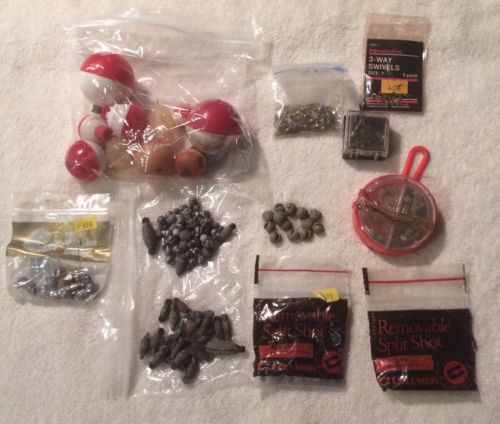 Vintage Lot of Fishing Bobbers, Lead Split Shot Sinkers, and Swivels