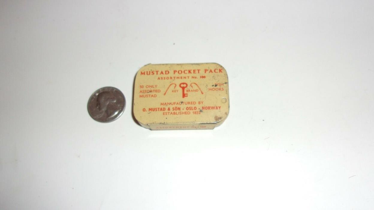 Vintage Mustad Hook Tin Pocket Pack Fishing No. 100