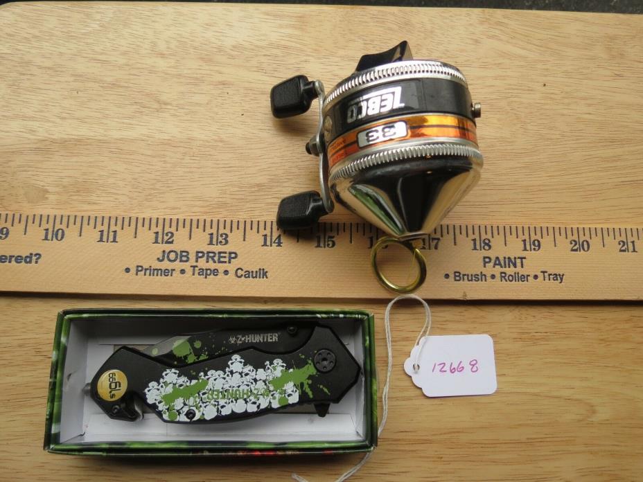 Zebco 33 fishing reel with side drag made in USA & knife (Lot#12668)