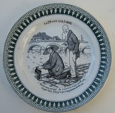Amusing Antique Transfer Plate Pokes Fun at Fishermen — Great Gift for an Angler