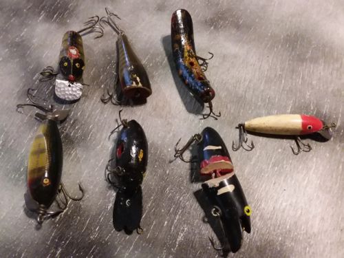 7 Lot of Lures Fishing Freshwater Vintage Wood Painted
