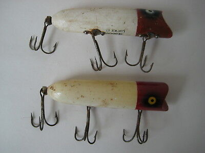 vtg FISHING LURE LOT bait antique tackle Heddon Lucky 13 wood red head white