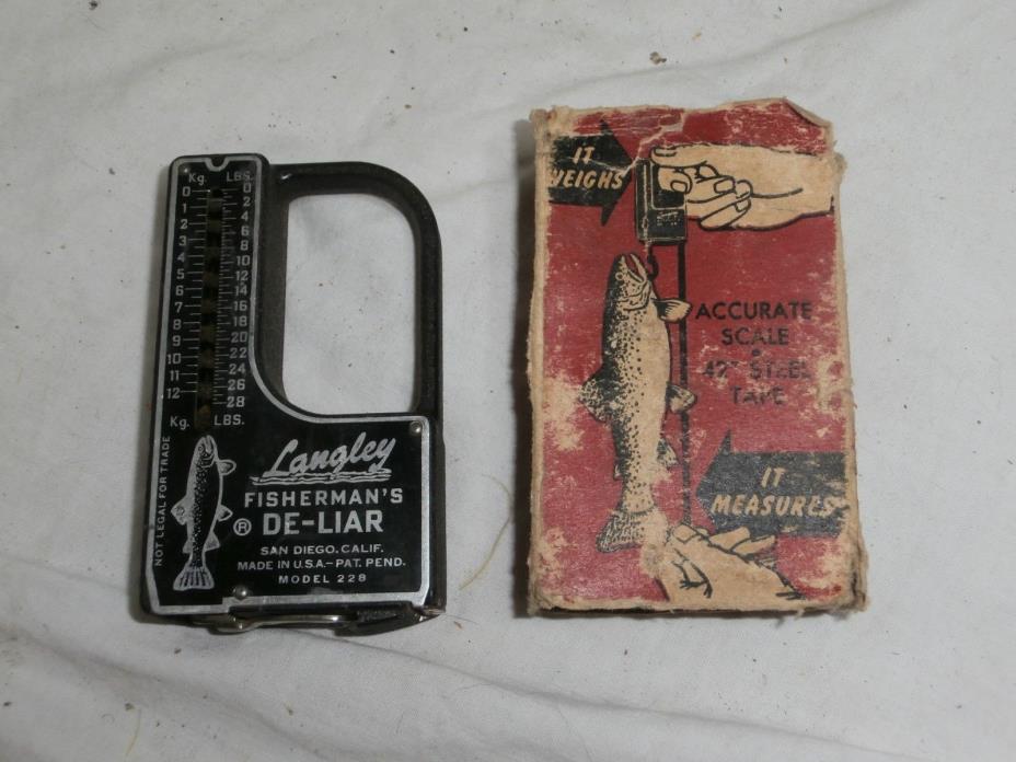 Vintage Langley Fisherman’s De-Liar Scale & Tape Measure Model 228 w/ Org Box