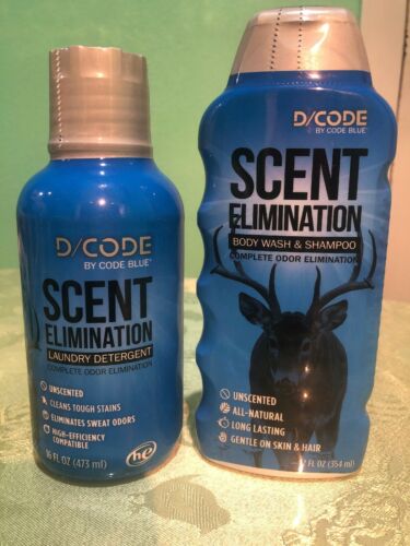 Scent Killer Unscented Body Wash Shampoo + Scent Elimination Laundry Detergent.