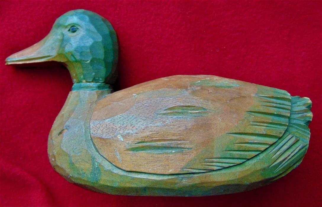 ANTIQUE HAND CARVED WOODEN DUCK ~ SIGNED & DATED ~ HAND PAINTED ~ HEAD TURNS!