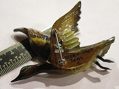 RARE UPPER CANADA BIRD STUDIO GREEN WING TEAL CARVING PIN UNKOWN CARVER C MARK