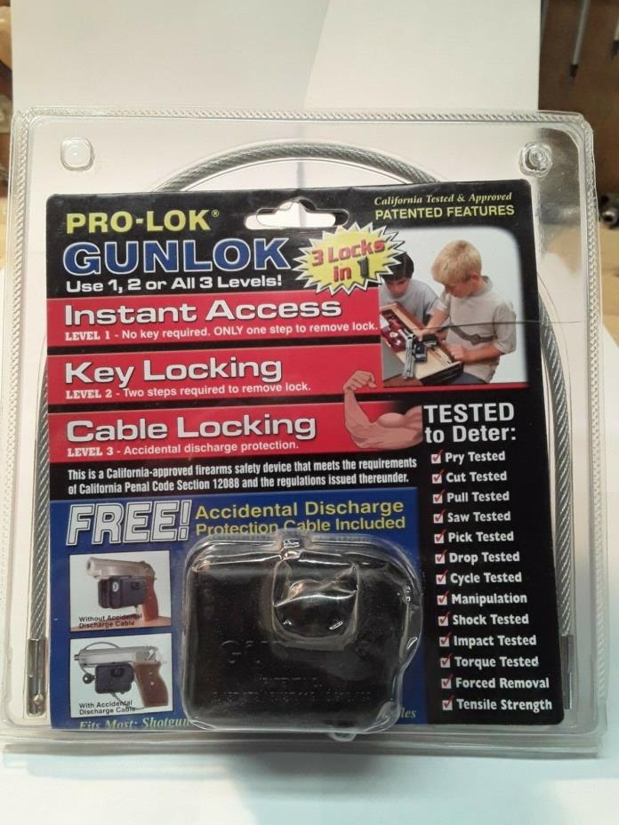 PRO - LOK  GUNLOK  3 LOCKS IN 1 . ACCIDENTAL DISCHARGE PROTECTION CABLE INCLUDED