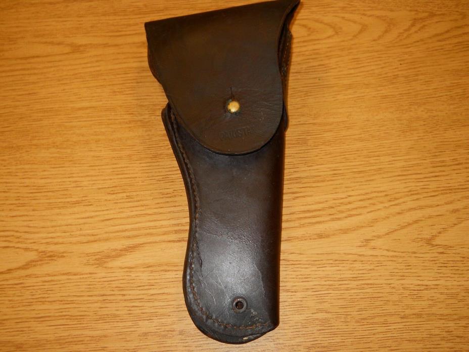 Vintage Military Style Brown Leather Holster with Belt Hooks Pakistan Stamped