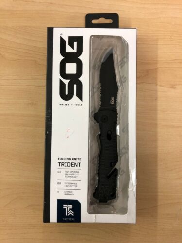 SOG Trident Black  Folding Knife Tactical   TF1-CP / Open Box *