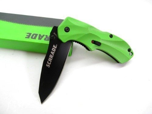 Schrade Mini Green Tactical Assisted Plain Folder Folding Pocket Knife SCHA7SMGR