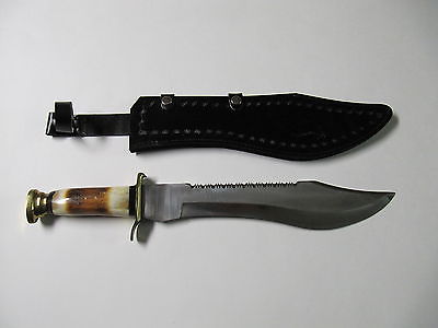 NEW BOND HANDLE STAINLESS STEEL BLADE HUNTING KNIFE W/LEATHER SHEATH