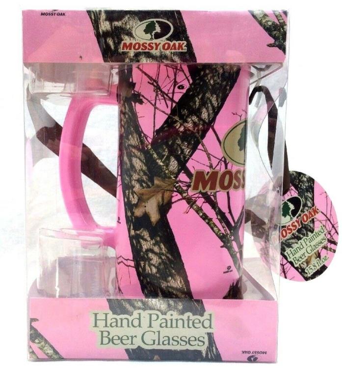 Mossy Oak Pink Camo Hand Painted Beer Glass Large Mug 15.8 oz in Giftbox