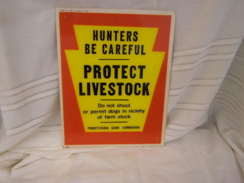 Pennsylvania Game Commission Protect Livestock Poster plastic VGC Free Ship