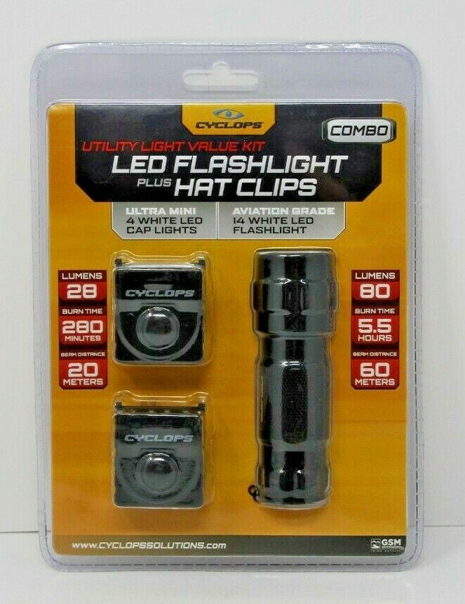 Cyclops LED Fashlight Plus Hat Clips Combo Pack CYC-FLHC - New Free Shipping