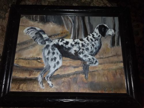 ORIGINAL OIL ON CANVAS OF ENGLISH SETTER ON POINT, REDUCED PRICE, MAKE OFFER