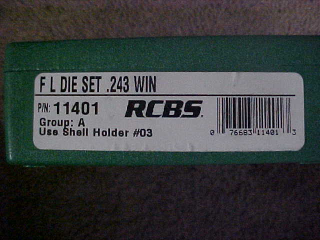 Reloading RCBS F.L. Die Set 243 Winchester Caliber #11401