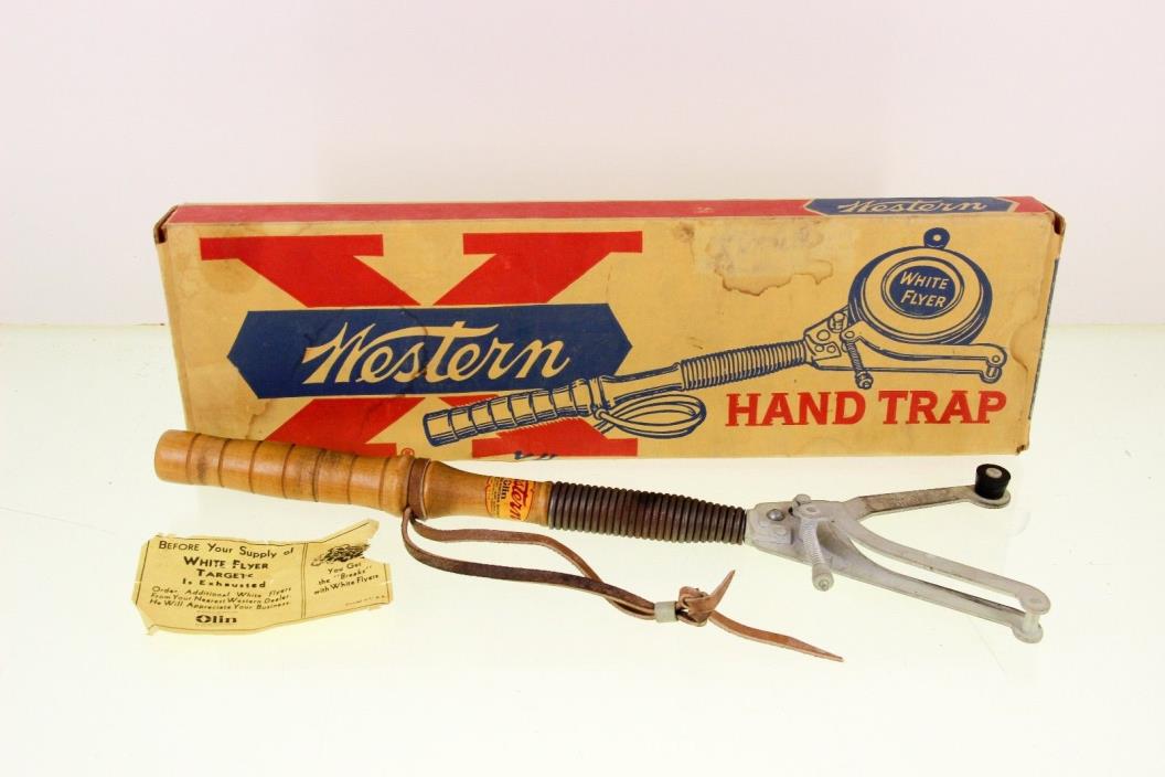 Vintage Western Hand Trap Clay Pigeon Thrower Box Papers