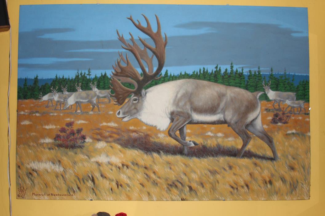 LEON PRAY Signed ORIGINAL CARIBOU MURAL 4'X6' Oil on Board 1962 Chicago Museum