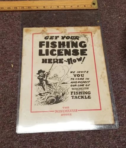 Cardboard Winchester Fishing License Sign