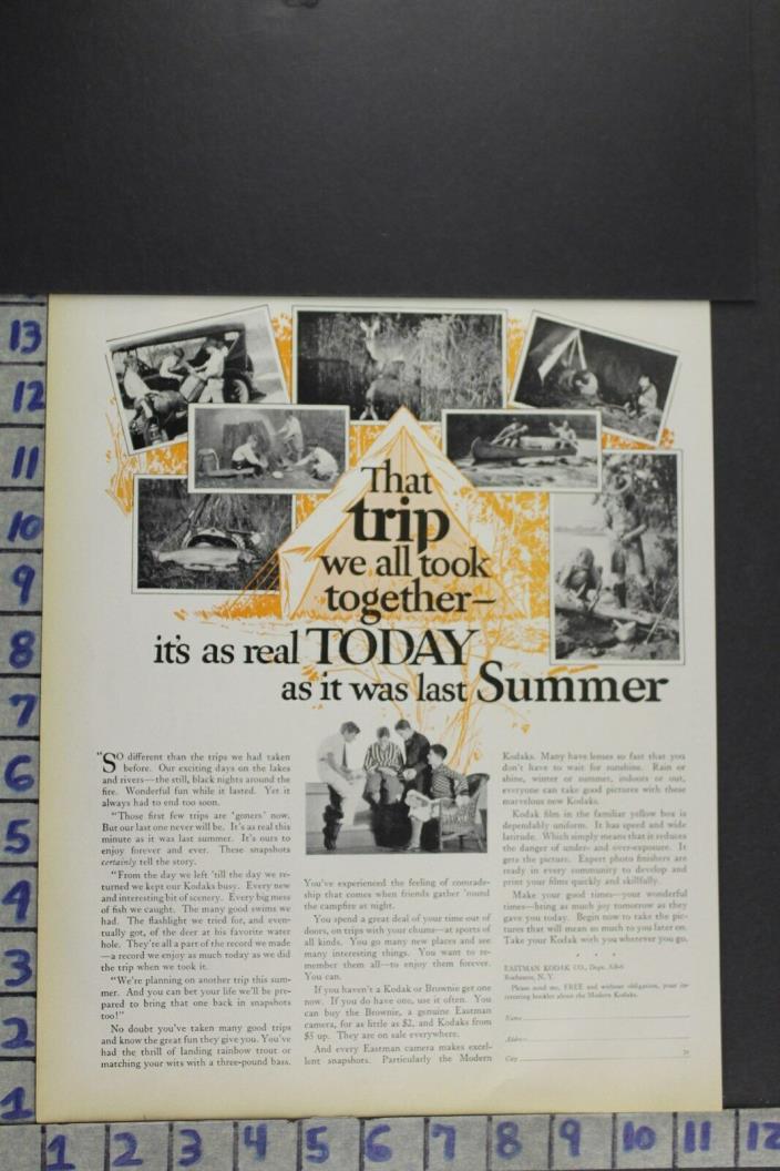 1928 SPORT OUTDOOR HUNT FISH CANOE CAMP WILDLIFE KODAK CAMERA VINTAGE AD EB071