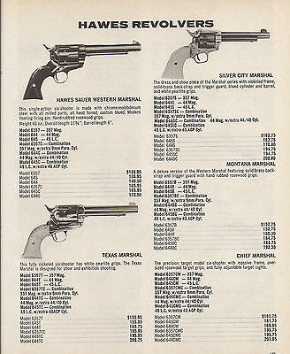 1978 Hawes Marshall Revolver Ad Sauer Wesern, Texas, Silver City, Montana Chief