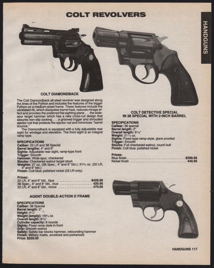 1986 COLT Diamondback, Detective Special, Agent DA D Frame Revolver AD