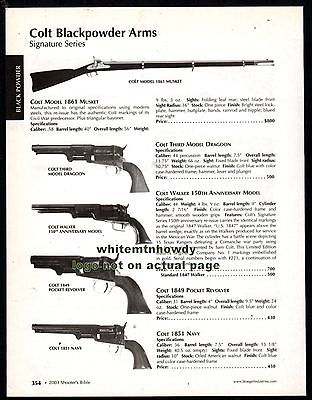 2003 COLT 1861 Musket Third Dragoon Walker 1849 Pocket 1851 Navy Black Powder AD