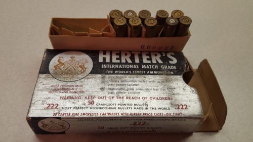 Herters 222 Rem with 10 fired brass cases Cartridge Box