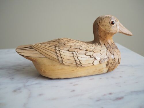 Vintage Duck Decoy Handmade Beautiful Bamboo Collectible Glass Eyes