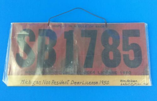 Vtg Michigan Non-resident Deer License 1950 Great Display Item!!