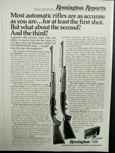 1975 Remington Model 742 Woodmaster Vintage Hunting Print Ad