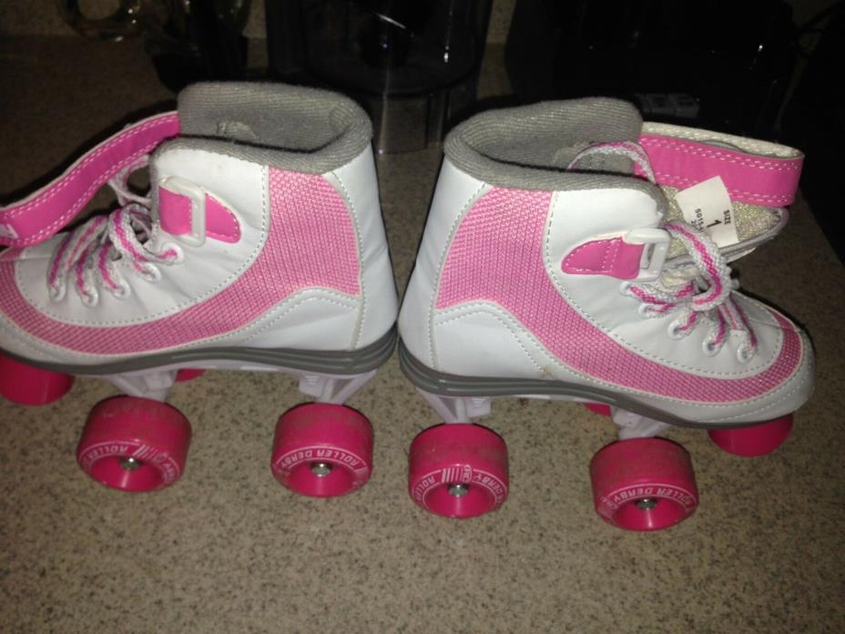 Roller Derby  Youth Girls Firestar Roller Skate Size 1 White/Pink