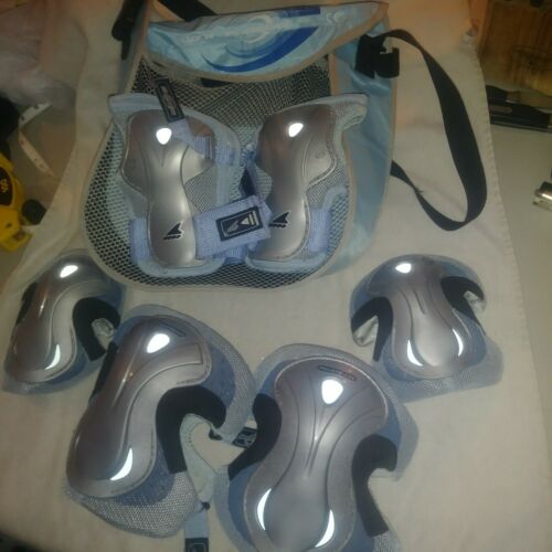 Rollerblade protective gear knee.elbow wrist w/carry bag grey blue hardly used!!