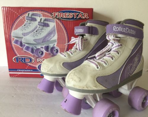 Roller Derby Firestar LT Youth Girls Sz 2 Roller Skates Lavender White