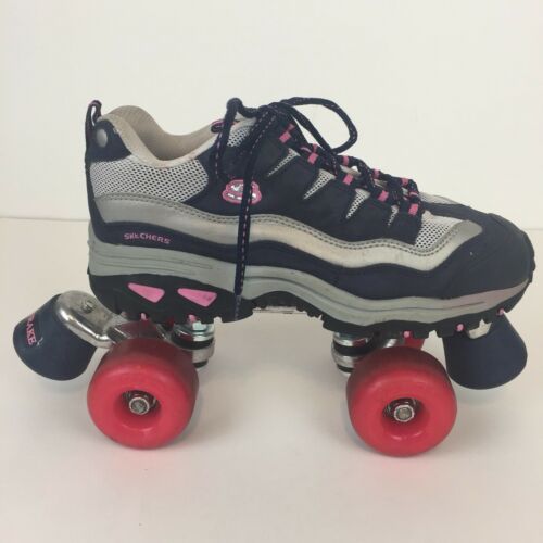 Skechers Sports Girls Roller Skates Sneakers Silver Blue Front Rear Brake Size 7
