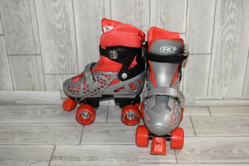 +Roller Derby Trac Star Adjustable Quad Skate - Big Boy's Size 3-6, Grey/Red