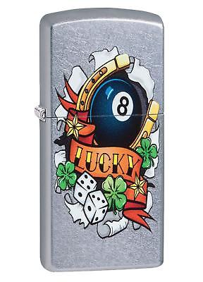 Zippo Chrome Luck Tattoo Design Refillable Lighter with Gift Box