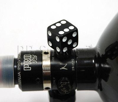 Magnetic Fill Nipple Cover Cap for paintball tank dice die black with white pips