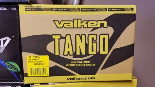 Valken Tango Paintballs/Lime green Fill/Shell yellow  68 Caliber/2000 Count. New