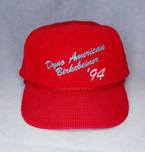 Vtg 1994 Dyno American Birkebeiner Ski Race Red Corduroy Nissin Hat Cap Snapback