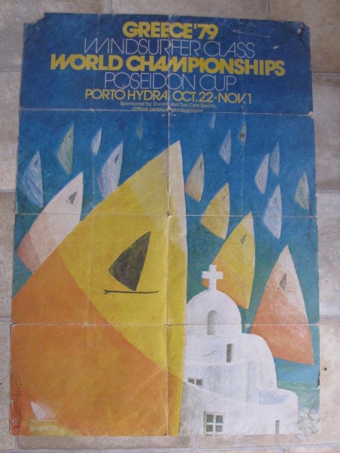 Rare 1979 Windsurfing World Championships Poster - Poseidon Cup - Greece