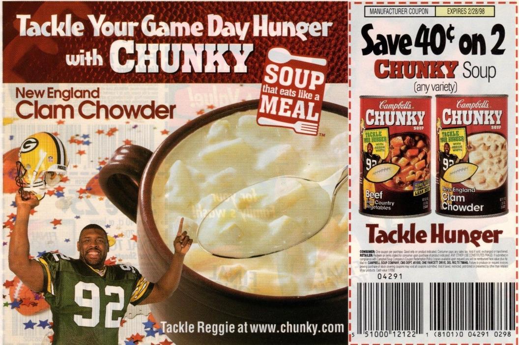 1998 Soup Ad - GREEN BAY PACKERS HOFer REGGIE WHITE - COLORFUL & RARE!!