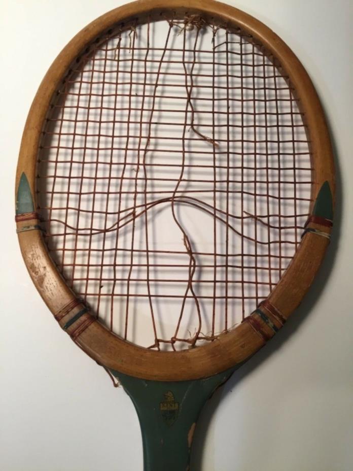 Vintage Kent Country Club Dark Green and Red Wooden Tennis Racket Collectible