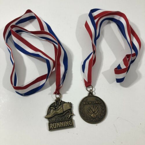 Lot Of 2 CROWN TROPHY Made In USA Bowling And Running MEDALS