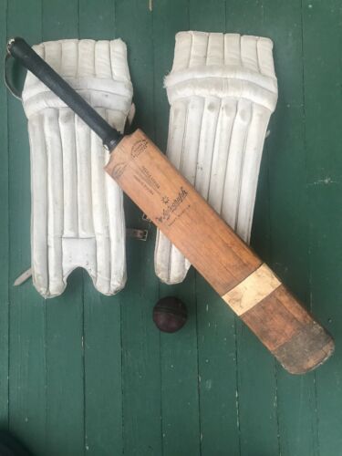 Antique Cricket Bat Ball Pads Leather Guard Vintage Old