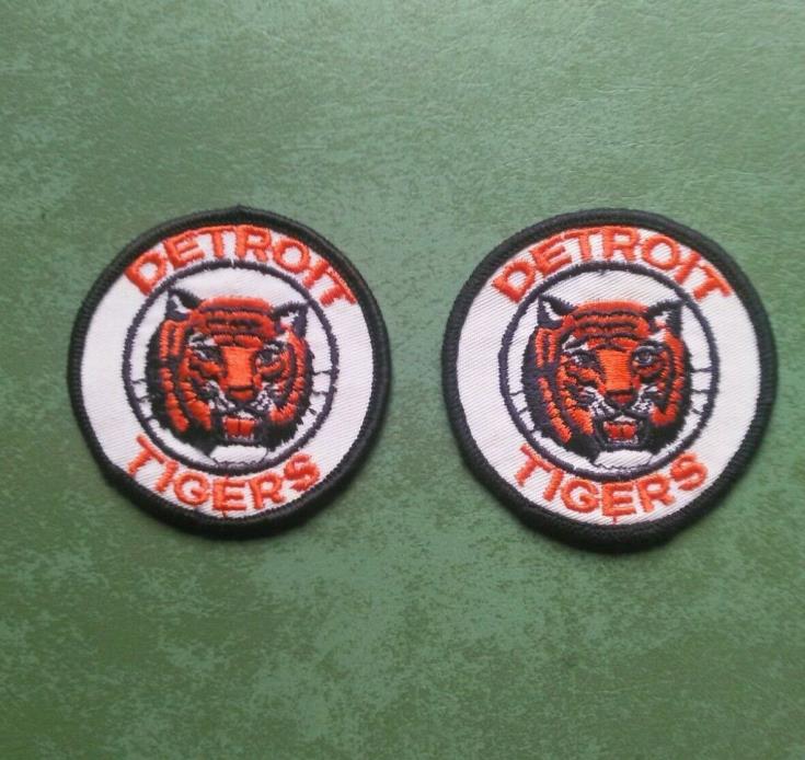 (2) Vintage Detroit Tigers ORIGINAL Logo Baseball Hat Patches 1970s MLB 2 7/8