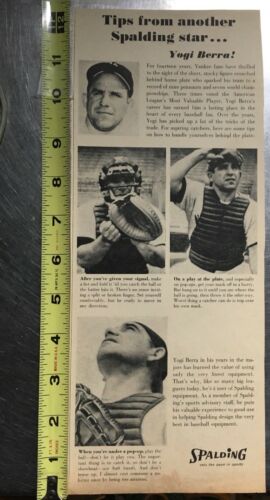 Great 1961 Print Ad of Spalding Baseball Equipment Yogi Berra