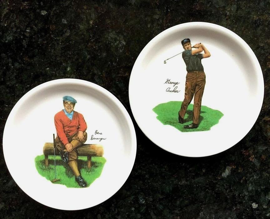2 Vintage Wilson Melamine Drink Coasters w/Golf Pros Gene Sarazen, George Archer