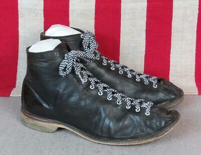 Vintage 1930s Black Leather Athletic Shoes High Top Bowling Boxing Boots Antique