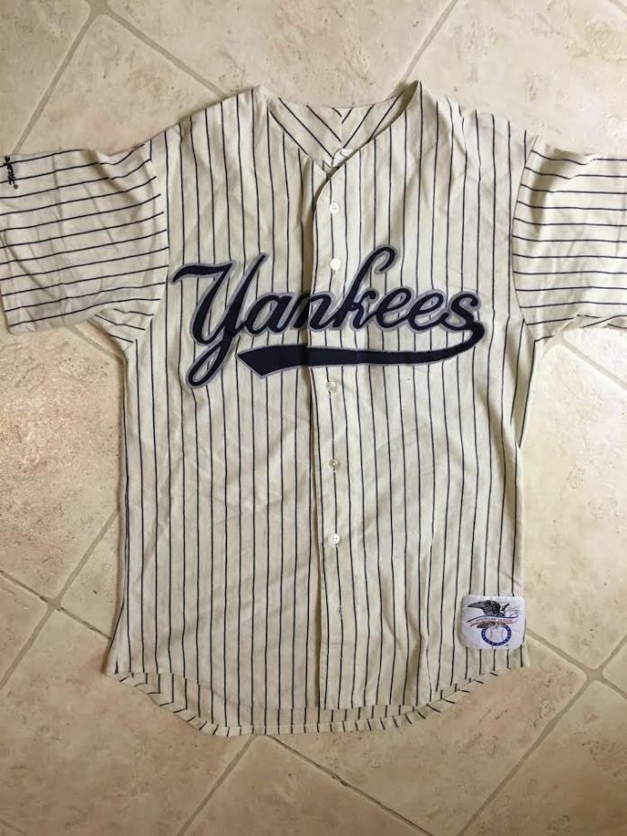 Majestic New York Yankees Medium Button Down Pinstripe Jersey w/Sewn On Letters
